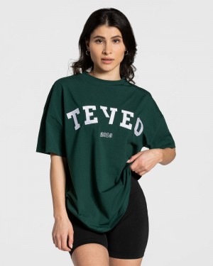 Teveo College Oversized レディース Tシャツ 暗緑 | JMJ-6474