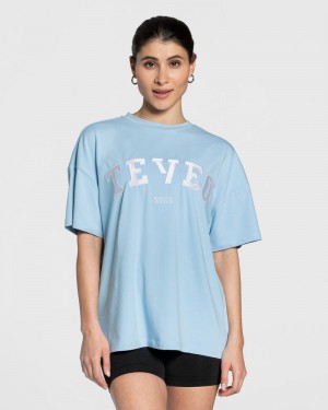 Teveo College Oversized レディース Tシャツ 青 | SLV-1886