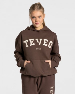 Teveo College Oversized レディース パーカー 暗ブラウン | YYR-4240