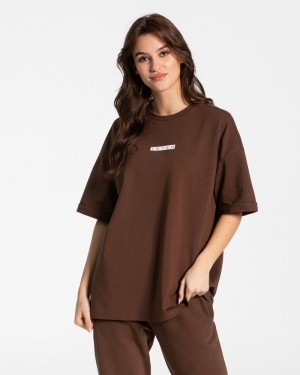 Teveo Iconic Oversized レディース Tシャツ ブラウン | DEB-1237