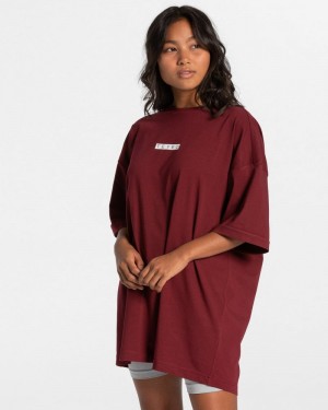 Teveo Iconic Oversized レディース Tシャツ ボルドー 赤 | SWP-7586