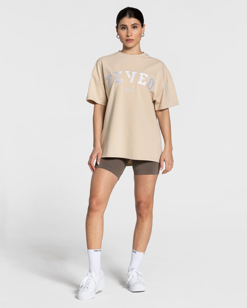 Teveo College Oversized レディース Tシャツ ベージュ | JAC-6420