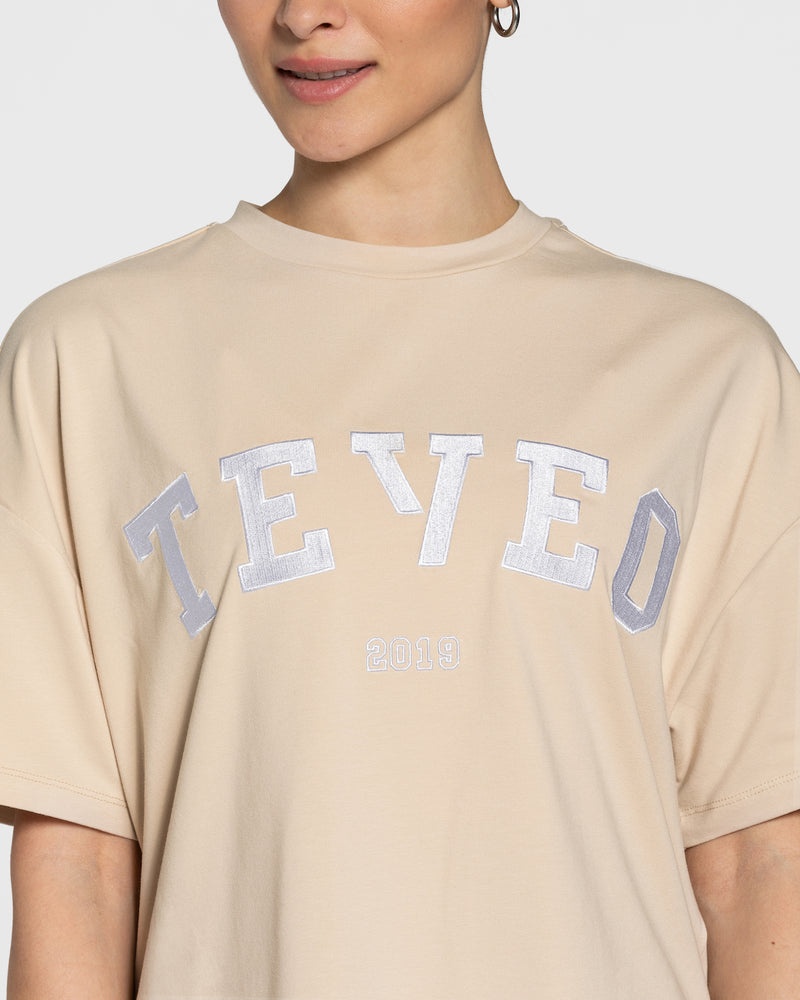 Teveo College Oversized レディース Tシャツ ベージュ | JAC-6420