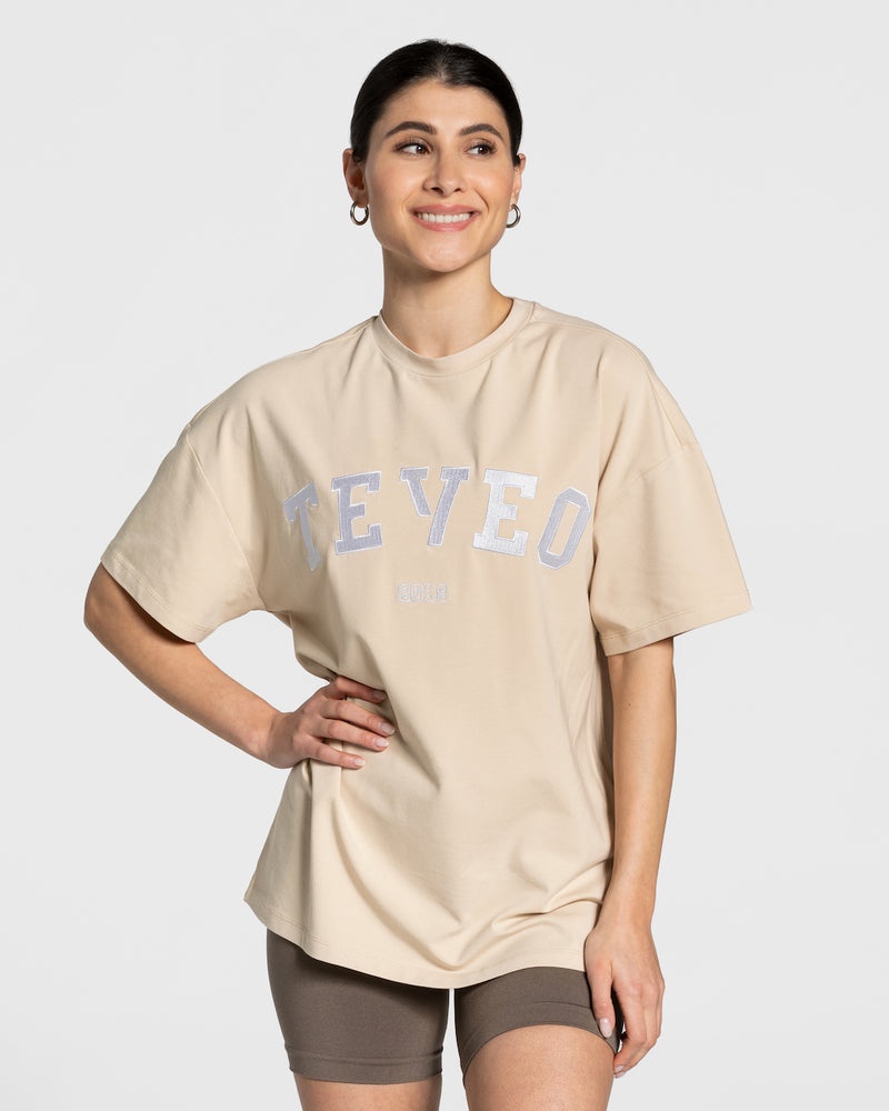 Teveo College Oversized レディース Tシャツ ベージュ | JAC-6420