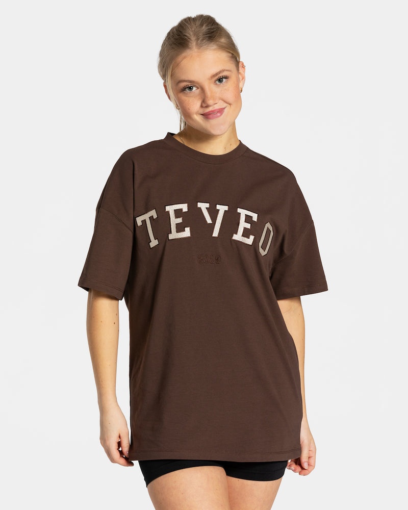 Teveo College Oversized レディース Tシャツ 暗ブラウン | KCY-9730