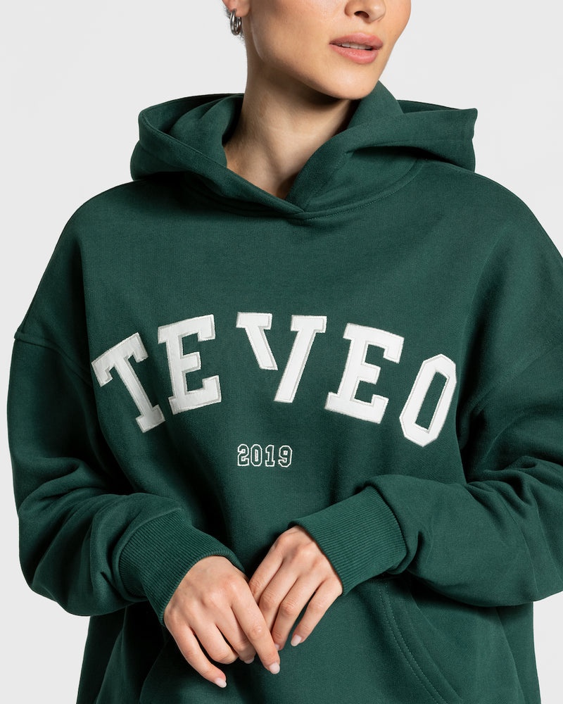 Teveo College Oversized レディース パーカー 暗緑 | UQK-0985